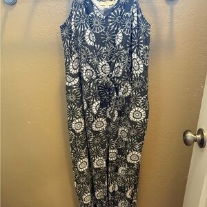 LOFT Green and White Patterned Jumpsuit